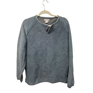 Carbon2Cobalt waterman Blue Button Henley knit textured Sweater sunwashed L